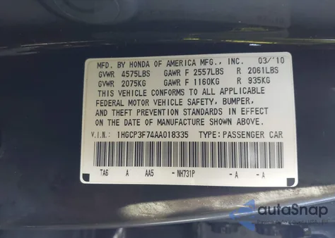 2010 Honda Accord 3.5 Ex from USA, damaged, VIN 1HGCP3F74AA018335